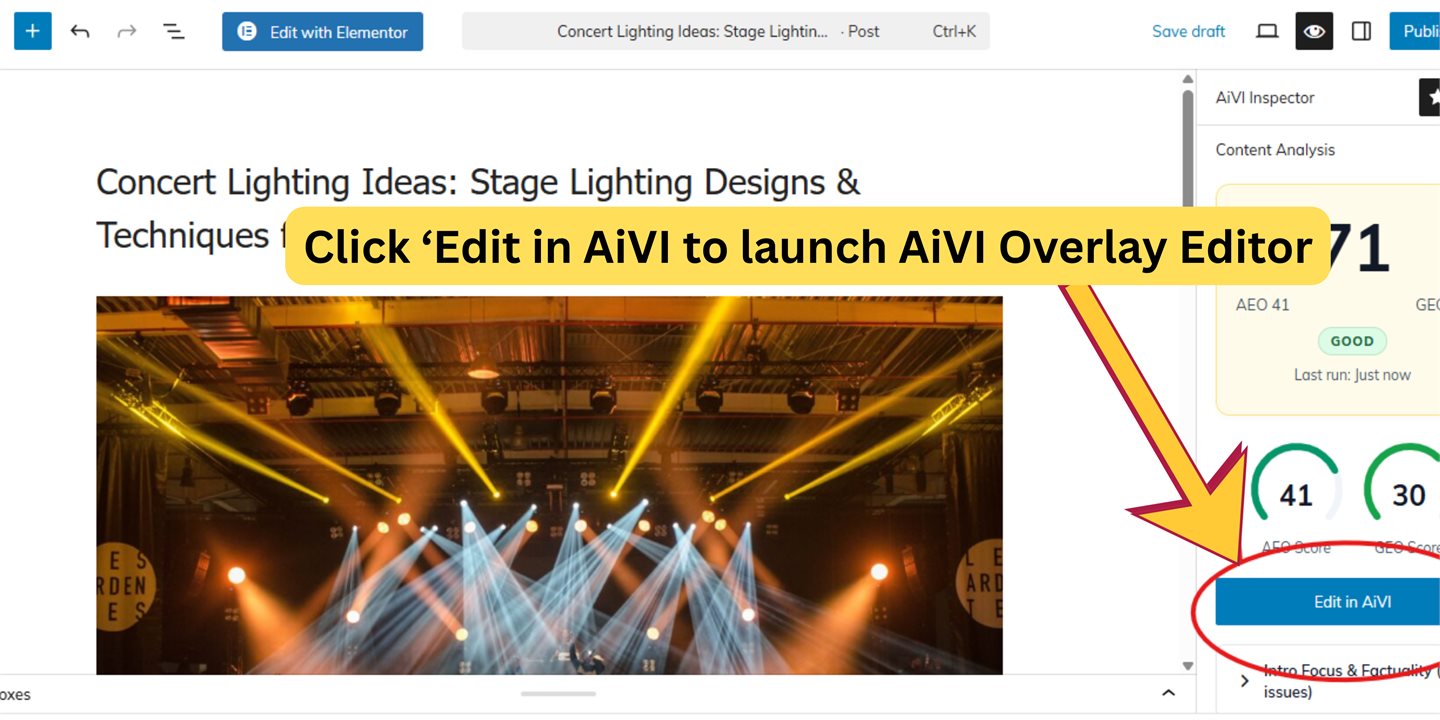 AiVI overlay editor open inside WordPress
