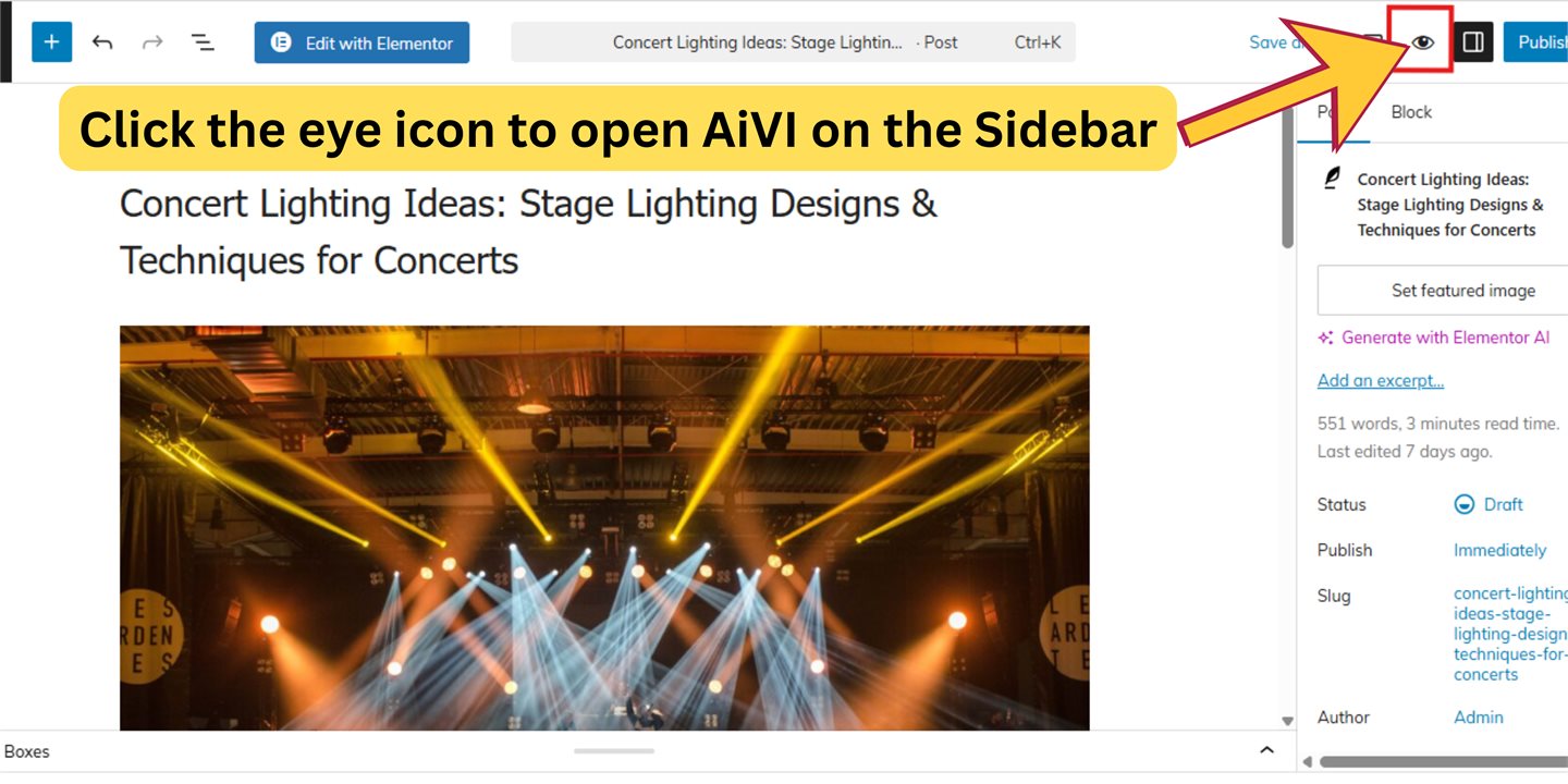 AiVI opened inside the WordPress editor