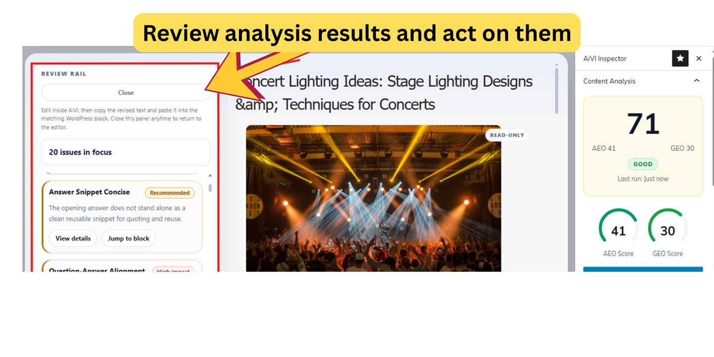 AiVI grouped findings in the review rail